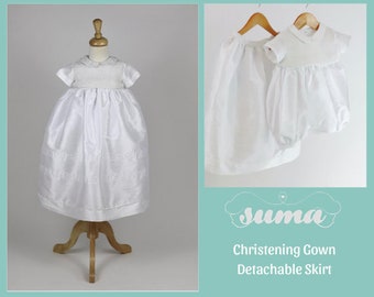 Baptism  Baby boy romper Christening Outfit Boys | Detachable Skirt |White - Ivory | Matching Shoes and Beret Free Personalization