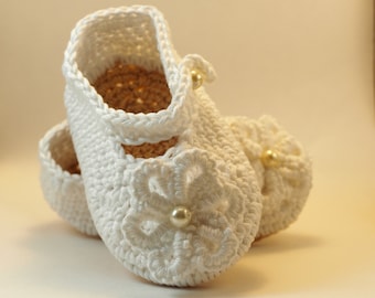 White or Ivory Shoes Baby Girl Crochet , Christening Shoes, Baptism  Blessing shoes, Baby Shoes