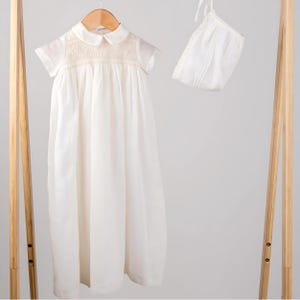 Christening Gown Bonnet Baby Boy, Baptism Gown boy, Baptism Outfit, Dedication Gown,  Ivory,  Long Christening Gown,  Free Personalization