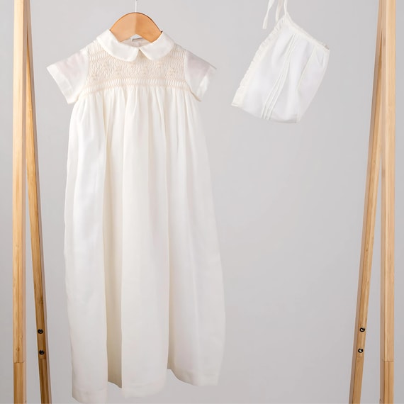 Christening Gown Bonnet Baby Boy, Baptism Gown boy, Baptism Outfit, Dedication Gown,  Ivory,  Long Christening Gown,  Free Personalization