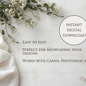 Minimalist Boho Flat Lay Mockup - Neutral Background PNG Digital Download Product Mockup image 2