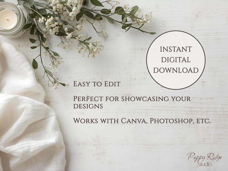 Minimalist Boho Flat Lay Mockup - Neutral Background PNG Digital Download Product Mockup image 2