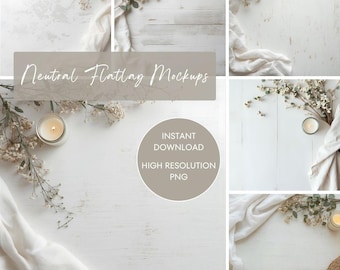 Paquete de maquetas neutras / Diseño minimalista plano, PNG brillante y limpio (descarga digital)