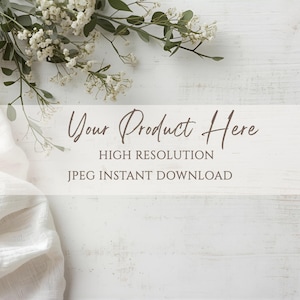 Minimalist Boho Flat Lay Mockup - Neutral Background PNG Digital Download Product Mockup