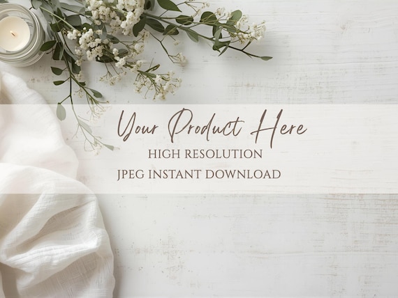 Minimalist Boho Flat Lay Mockup - Neutral Background PNG Digital Download Product Mockup