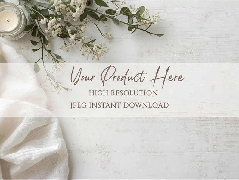 Minimalist Boho Flat Lay Mockup - Neutral Background PNG Digital Download Product Mockup image 1