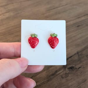 Strawberry Stud Earrings, Handmade Small Fruit Earrings, Stainless Steel Stud Earrings, Tiny Cute Strawberry Earrings