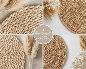 Paquete de fondos fotográficos bohemios / Maqueta de mesa plana / Maqueta de fotografía de stock neutra