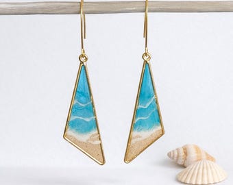 Pendientes de resina con diseño oceánico – Pendientes colgantes de playa hechos a mano