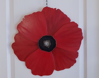 Set of 2 Wooden Poppy Door Hanger/Red Flower/Red Poppy Wreath/Remembrance Day/Poppy Wreath, Large Wood Flower Door Hanger, Porch Decoration