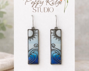 Pendientes colgantes con efecto degradado azul, joyería minimalista, regalo para mujer.