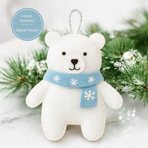 Felt Polar Bear Ornament Pattern - DIY Sewing (PDF Digital Download)