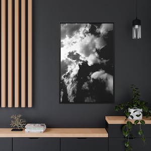 Cloud Black and White Photography on Matte Canvas, Black Fram, B&W Photography Sky Canvas.