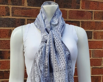 Batik scarf Indonesian-Javanese style with floral and geometric design, grey spring scarves