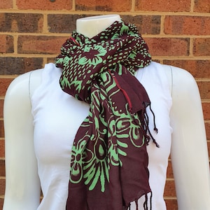 Batik scarf Indonesian-Balinese style with green floral design