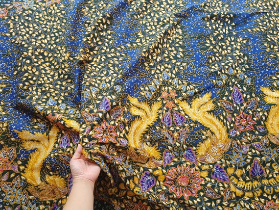Indonesian Batik Fabric, Blue and Yellow Phoenix Batik for Him 