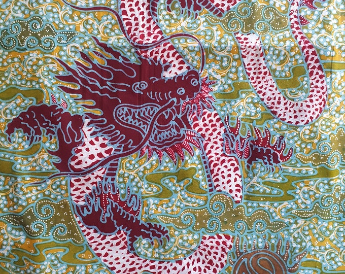Batik Robe Dragon Indonesian Batik Hand Drawn on Cotton Fabric for Shirts. Red Dragon on ...