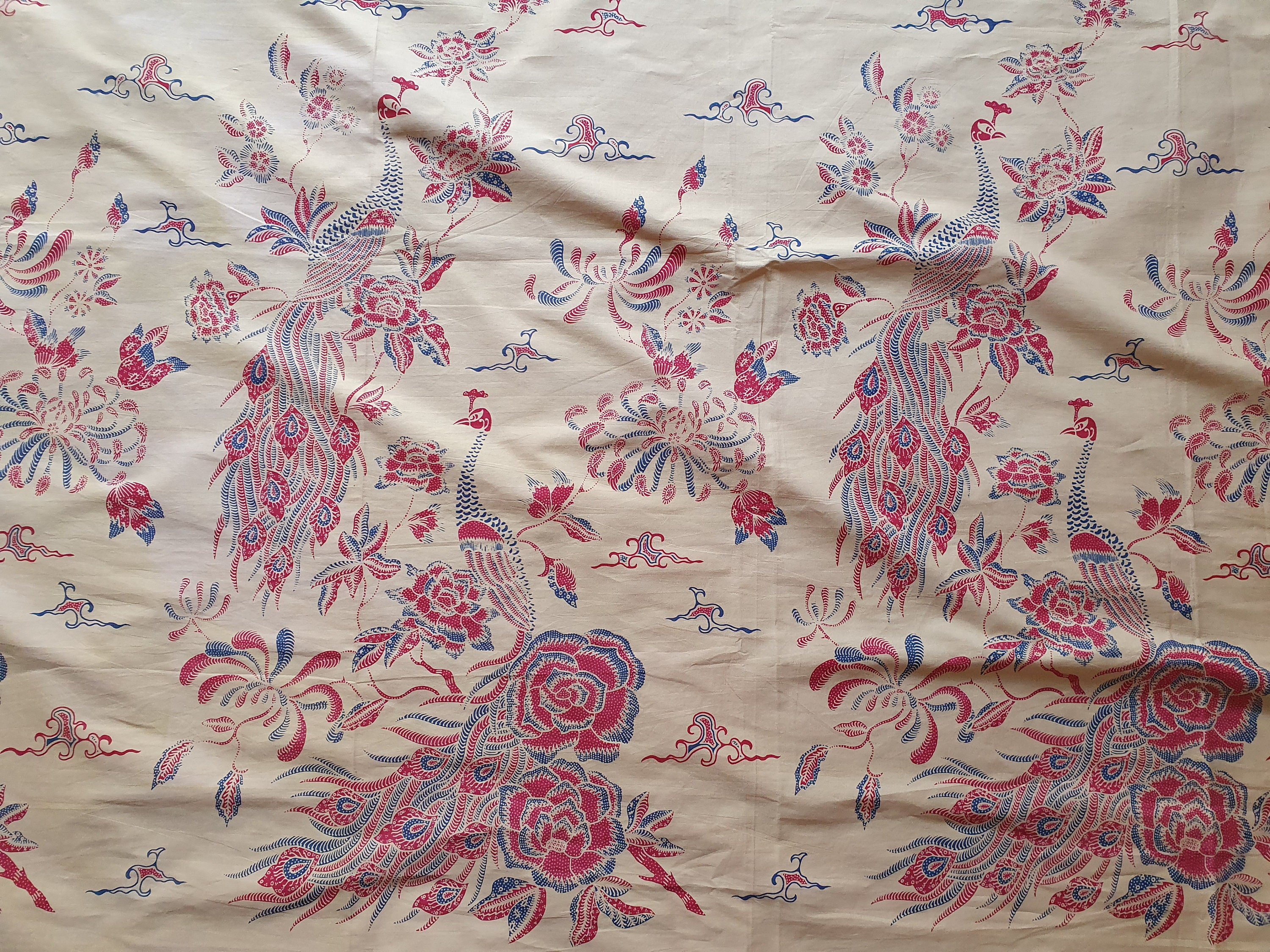 Sarong Javaans Indonesian Batik Fabric, Javanese Sarong Blue and Red Peacock and ...