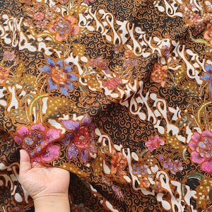 Indonesian batik fabric kebaya encim, sarong parang floral black sogan buketan