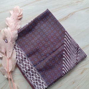 Art silk Asian boho shawl, batik scarf Indonesian-Javanese wayang style with geometric design hand stamped