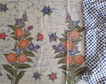 Indonesian batik tulis, hand drawn batik collectibles, traditional sarong textile, floral design