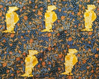 Indonesian batik tulis fabric, blue Srikandi wayang shadow puppet sarong