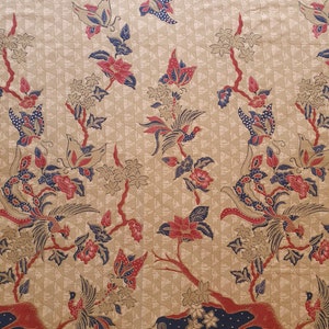Indonesian batik fabric, Javanese sarong blue and red peacock and floral pattern