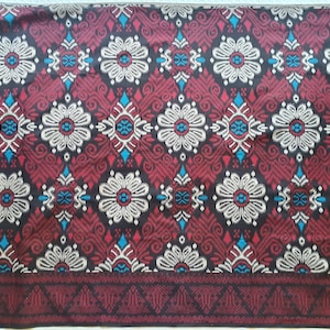 Faux ikat hand printed cotton fabric, Indonesian traditional sarong