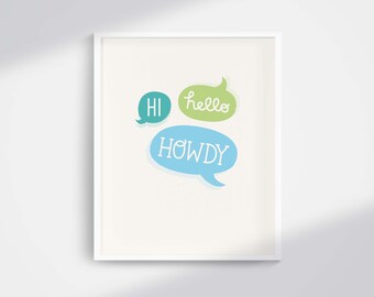 hi hello howdy art print // hand lettered print, gallery wall print