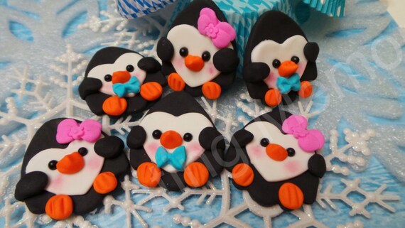 Edible Penguin Toppers Fondant Penguin Cupcake Toppers Etsy
