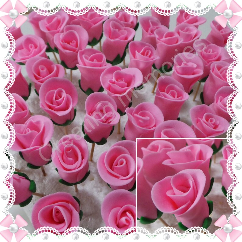 FONDANT ROSES 12 BUDS. Edible pretty roses with stems. Perfect Etsy