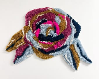Tufted Wool Rose Wall Hanging, Colorful Floral Decor