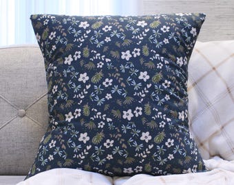 Handmade Decorative Floral Throw Pillow- Cotton Fabric Blue/Green New Play Print