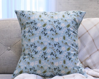 Handmade Decorative Floral Throw Pillow- Cotton Fabric Blue New Play Print