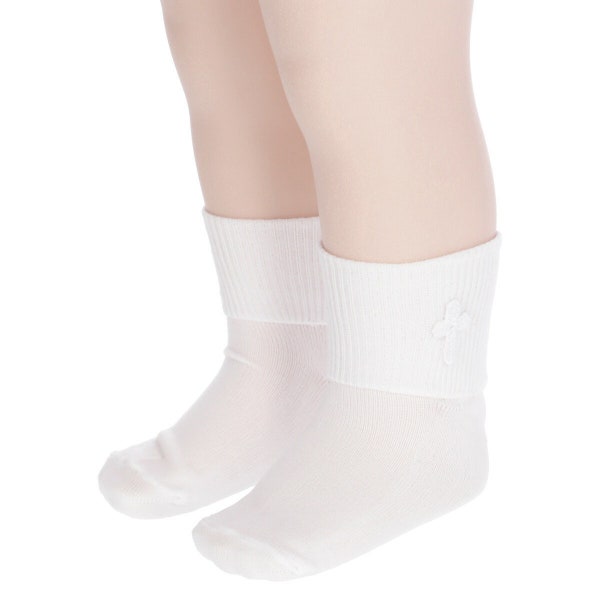 Boys White and Ivory Cross Sock, Baptism or Christening Stockings -11