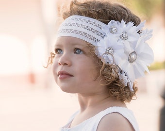 Baby Girl Tiara Vintage  Ivory or White, Girl Headband,  Girls Headbands, Christening or Baptism | Newborn Headbands, Girl Diadem