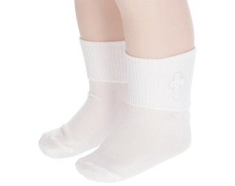 Boys White and Ivory Cross Sock, Baptism or Christening Stockings -11