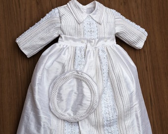 Baby Boy Christening Outfit Burbvus B017 | Handmade Baptism Gown | 100% Silk | White or Ivory | Heirmloom Christening gown