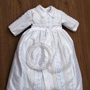 Baby Boy Christening Outfit Burbvus B017 | Handmade Baptism Gown | 100% Silk | White or Ivory | Heirmloom Christening gown