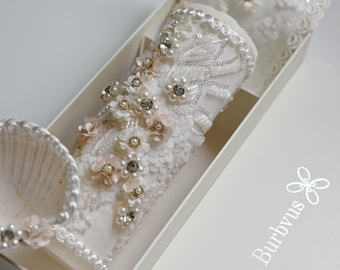 Handmade Baptism Candle Set Burbvus Model # 33 |  Candle + Shell + Hanky | Baptism Candle Ivory Color | Christening Gift | Shell and Hanky