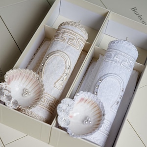HandMade Christening Candle Set Charro | Baptism Candles Burbvus | Baptism Gift | Available in Beige and White Color.
