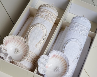HandMade Christening Candle Set Charro | Baptism Candles Burbvus | Baptism Gift | Available in Beige and White Color.