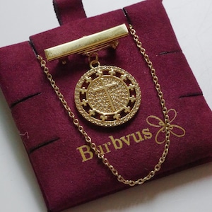 Vergulde doopspeld met medaille en ketting | Kruismedaille Primera Comunion | Doop- of doopspeld | Religieuze medailleketting