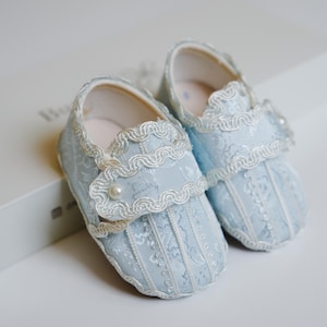 Baptism or Christening Shoes - Baby and Toddler - Model B037 Burbvus - Baby Boy Christening Shoes - Baptism Footwear - Blue or Off White