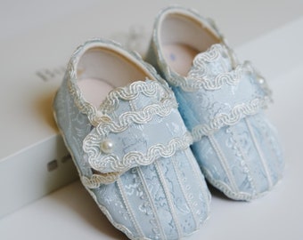 Baptism or Christening Shoes - Baby and Toddler - Model B037 Burbvus - Baby Boy Christening Shoes - Baptism Footwear - Blue or Off White