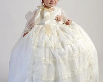 Lace Christening Gown G062 | Baby Girl Baptism Dress, Bonnet & Headband