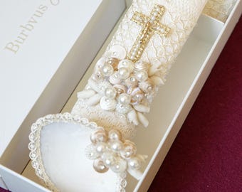 HandMade Christening Candle Set | Baptism candles Burbvus Model # 50 | Baptism Gift