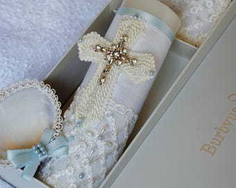 HandMade Christening Candle Set | Baptism candles Burbvus Model # 39 | Baptism Gift