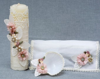 HandMade Christening Candle Set | Baptism candles Burbvus Model # 29 | Baptism Gift