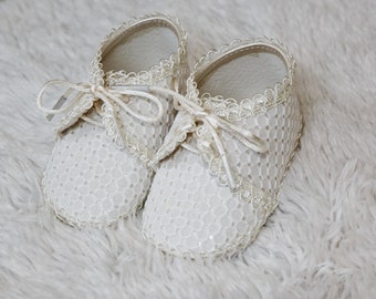 Baptism or Christening Shoes - Baby and Toddler - Model B030 Burbvus - Baby Boy Christening Shoes - Baptism Footwear - White or Ivory Shoes